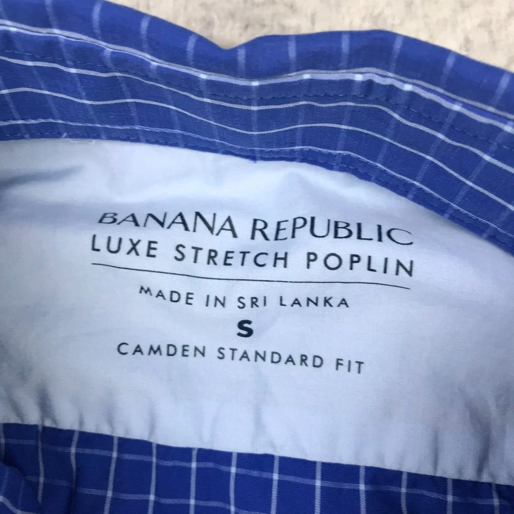Banana Republic Luxe Stretch Poplin Shirt Mens S Blue Check‎ Button Down NEW NWT